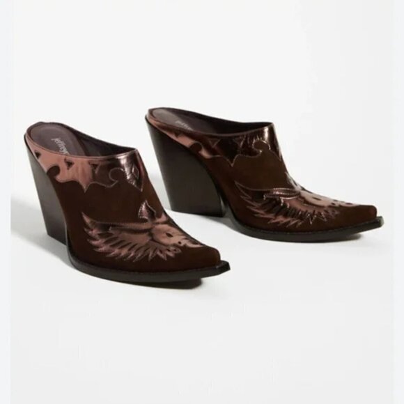 NIB Jeffery Campbell FP Eagleton Brown Suede Pointed Toe Western Mules Sz 6.5 - Picture 1 of 12